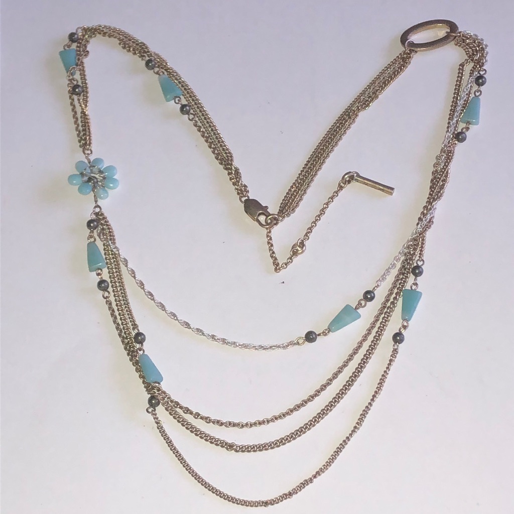 Kenneth Cole Multi-Layered Gold Tone Necklace With Blue Accents